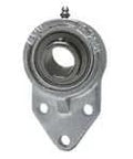 Front view of Single 15mm Flange Housing, Stainless Steel Nickel-Plated 3-Bolt Set-Screw Mount for Compact Shaft Support