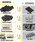 Comparison chart of 274 Piece Roll Pin Set Slotted Metric Pins 65Mn Steel with packaging and label features.