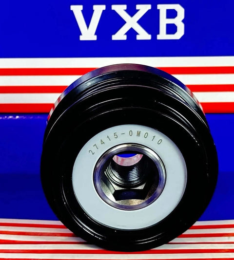 Front view of 27415-0M010 Alternator Freewheel Pulley For Denso - Clutch Pulley 27415-0M011 against striped background