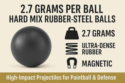 50 x Premium Quality Hard Mix Rubber Steel Balls 2.7 Grams Heavy Reusable Projectiles Paintballs Reballs Powerballs for Training Home Defense Pistols in 50 Caliber (S-Type)