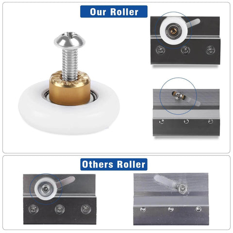 Comparison of 27mm Shower Door Rollers Replacement Set with 304 stainless steel runners versus other rollers.