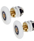Close-up of the 27mm Shower Door Rollers Replacement Set 8PCS for Bathroom Glass Sliding Doors showcasing copper steel and nylon wheels.