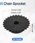 Heavy Duty 27 Tooth Chain Sprocket For ISO 04C Chain, 10mm Bore, 57.5mm Diameter, black oxide finish