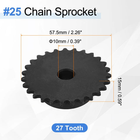Heavy Duty 27 Tooth Chain Sprocket For ISO 04C Chain, 10mm Bore, 57.5mm Diameter, black oxide finish
