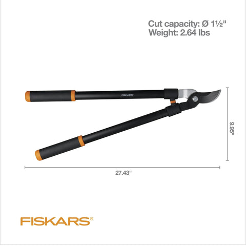 Heavy Duty 28 Inch Garden Loppers With Rust Resistant Bypass Steel Blade For Cutting Branches Up To 1.5 Inches Diameter, Shock Absorbing Handle