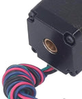 Close-up of a 28 Stepper Motor Mini Linear Rail Slide Actuator, 50mm Stroke, X Y Z Stage with T Screw Rod, showing wiring details