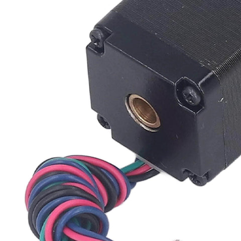 Close-up of a 28 Stepper Motor Mini Linear Rail Slide Actuator, 50mm Stroke, X Y Z Stage with T Screw Rod, showing wiring details