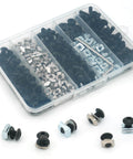 280 Pcs M5 T-Nut and Screw Kit for 2020 Series Aluminum Extrusion, featuring black T-nuts and metal screws in a storage case.