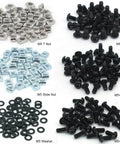280 Pcs M5 T-Nut and Screw Kit for 2020 Series Aluminum Extrusion including M5 T nuts, screws, and washers arranged by size.