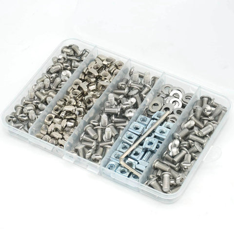280 Pcs M5 T-Nuts and Screws Kit for 2020 Series Aluminum Extrusion, organized silver hardware in a clear case.