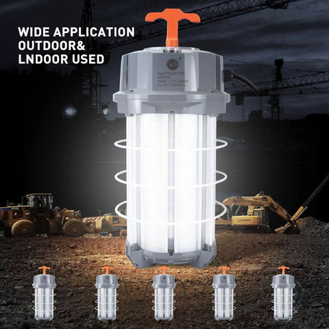 Ultra Bright 280W LED Temporary Work Light for Job Sites displayed with construction background and cranes