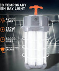 Ultra Bright 280W LED Temporary Work Light for Job Sites, showing portable design with 42000LM output and waterproof casing.