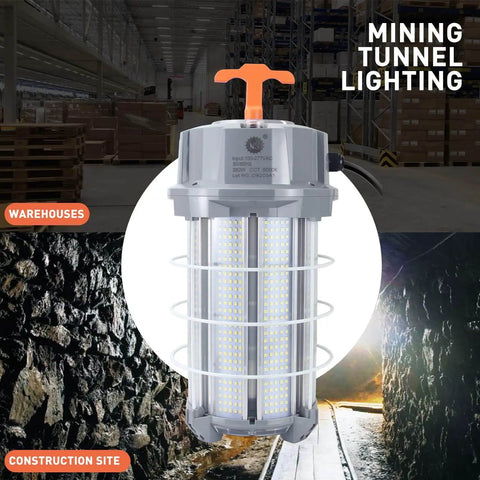 Ultra Bright 280W LED Temporary Work Light for Job Sites, Portable Hanging Construction Light, shown in warehouse setting