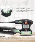 Cutaway view of 280W Orbital Sander 13000 RPM With Dust Collection And 15 Discs, showing dust extraction system and dust bag.
