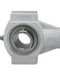 Front view of 20mm Stainless Steel Set Screw Ball Bearing Insert with Narrow Contact Seal, White Thermoplastic Housing WTPL204 for Washdown Applications, 1/4-28 UNF Lubrication Port, single unit.