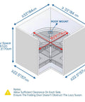 Dimensions diagram for 28 Inch Lazy Susan Cabinet Organizer for Blind Corner Cabinet with Kidney Shape Rotating Tray Turntable.