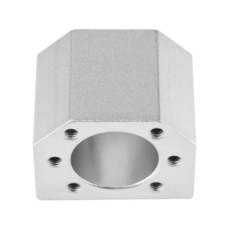 Front view of an aluminum nut housing from a Three Piece Aluminum Ballscrew Nut Housing Seat Mount Bracket Set with 28mm inner diameter.