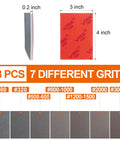 28 Pcs Grit Sanding Sponges Set Wet Dry Foam Hand Sander For Wood Metal Auto showing dimensions and grit range chart