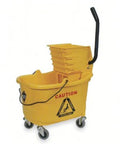 Wringer mop bucket by Sam, yellow 8.75 gal, on wheels with tall black wringer handle