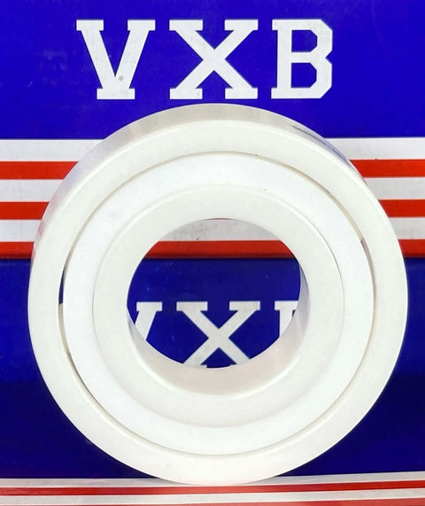 6206 Full Ceramic Bearing 30mm Bore, front view showing Zirconia material, with VXB branding in the background.