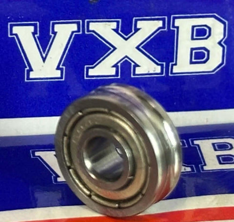 4x12x4/5mm U-Groove Track Roller Bearing with extended inner ring width of 5mm, shown against branded background