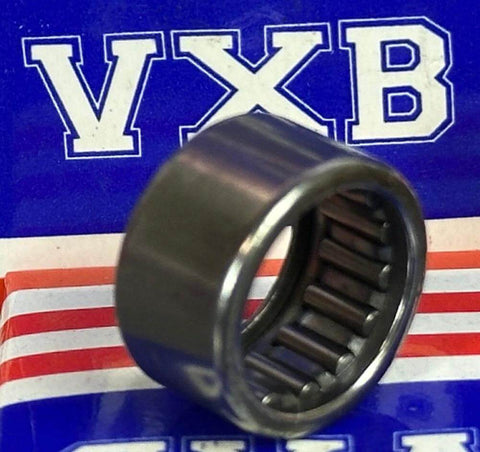 Close-up of HK1008 Needle Roller Bearing 10x14x8mm on colorful background, showing metal shell and rollers