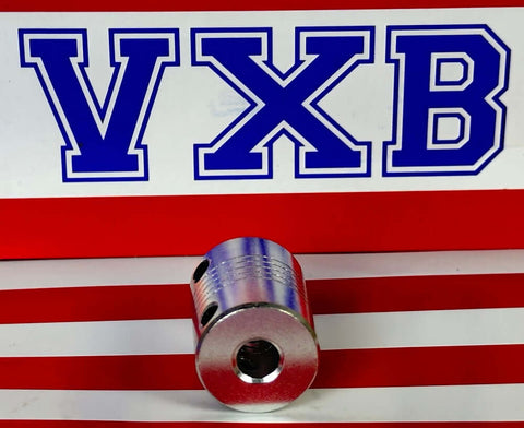 Flexible Parallel Aluminium Jaw Shaft CNC Coupling D19-L25-6x6.35MM on a background with red and white stripes