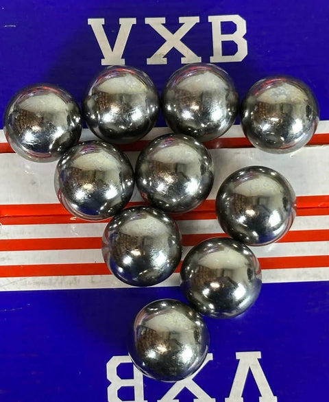 10-Pack 29/32" = 23.019mm Loose Steel Balls G10 Balls on a blue and red striped background, arranged in two rows.