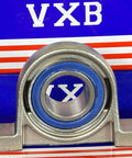 25mm Bore Miniature Stainless Steel Pillow Block Mounted Bearing with blue seal and VXB branding.