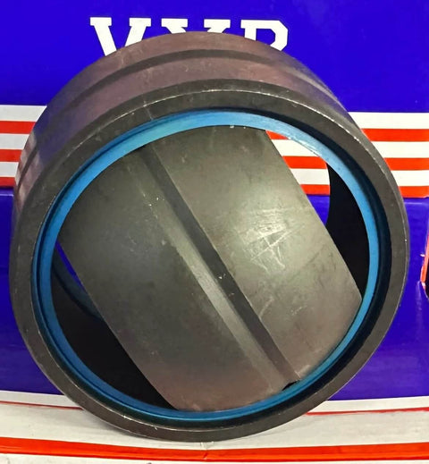Front view of GE200ES-2RS Spherical Bushing Plain Bearing 200x290x130 with double seals and blue trim against a branded box