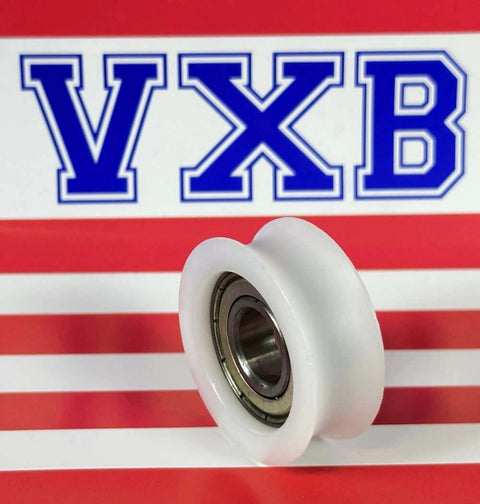 12mm Bore Bearing - 37mm Round Pulley V-Groove Track Roller on striped background