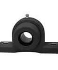 Front view of 3/4 in Set Screw Pillow Block Bearing Insert with Open Cover, Stainless Housing and Black Set-Screw Insert for 3/4 in Shaft.