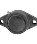UCFT205CE 25mm ID wide set-screw ball bearing, sealed 2-bolt flange mount, cast iron housing, contact slinger seal, front view