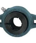 Front view of Single 2-Bolt Flange Unit 1-1/4 in ID Wide Inner Ring, Cast Iron FX206 Housing, UE206-20 sealed ball bearing insert