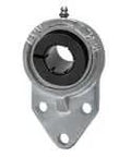 Front view of UEFK204NP 20mm ID Accu-Loc flange mount unit in nickel-plated iron housing, sealed ball bearing with contact seal and bolts visible.