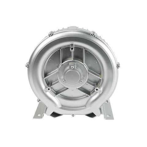 Front view of efficient 2 HP oil-free regenerative blower delivers 150 CFM at 110-120V, ideal for industrial air blowing, vacuum, aeration.