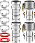 Workhorse All In One 2 Inch Camlock Fittings Kit Type C And E Aluminum Cam And Groove Hose Fittings Set With 2 Inch Female Coupling And 2 Inch Male Adapter Gasket And Hose Clamps For Industrial Use