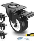 2 Inch Heavy Duty Swivel Caster Wheels Set of 4, Safety Dual Locking Casters with Polyurethane Foam Wheels, screwdriver and screws