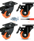2 inch heavy duty caster wheels set of 4 with locking brakes orange polyurethane top plate swivel casters rated 600 lb
