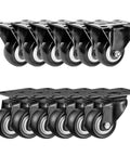 2 Inch Caster Wheels 12 Pack 6 Rigid Non Swivel Fixed Casters And 6 Swivel Plate Casters No Brake All Black Polyurethane