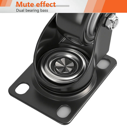 Close-up of heavy duty caster with ball bearings from 2 Inch PU Swivel Caster Wheels Set Of 4 For Carts, Workbenches, And Furniture.