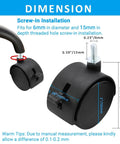 Diagram showing dimensions of 4pcs 2 Inch Swivel Caster Wheels with M6 Threaded Stem and Brake Heavy Duty Black Nylon Replacement Casters.
