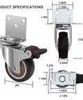 Technical drawing and dimensions of 2 Inch Side Mount Caster Wheels Set Of 4 For Furniture And Cribs Rubber TPR Silent Swivel Castors Floor Safe Anti Skid Ideal For Tables Cabinets And Desk Chairs Total Capacity 300 Lbs