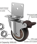 2 Inch Side Mount Caster Wheels Set Of 4 For Furniture And Cribs Rubber TPR Silent Swivel Castors with brake and bearings