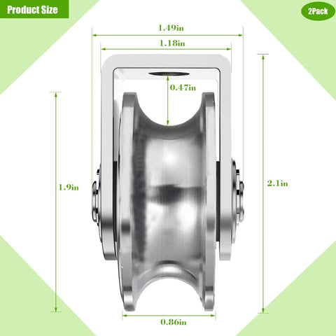 2Pack Pulley Block U 304 Stainless Steel Pulley Roller, 2 Inch Heavy Duty Duplex Bearing Silent Grooved Wheel dimensions