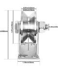 ✝️ 2 Pack 2 Inch V Groove Wheel Pulley, 304 Stainless Steel Silent Pulley Block, Heavy Duty Caster Wheels, side view with dimensions