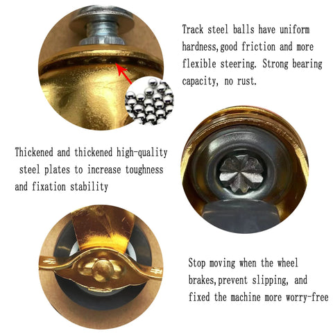 Close-up of 2 Inch Stem Caster Wheels With Brake For Workbenches And Trolleys, M6 Metric, showing steel balls and wheel structure