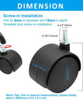 Diagram showing dimensions of 4pcs 2 Inch Swivel Caster Wheels with M6 Threaded Stem Heavy Duty Black Nylon Replacement Casters.
