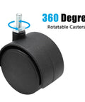 Close-up of a black 2-inch swivel caster wheel with M6 threaded stem, part of 4pcs heavy-duty nylon replacement casters for furniture.