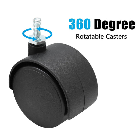 Close-up of a black 2-inch swivel caster wheel with M6 threaded stem, part of 4pcs heavy-duty nylon replacement casters for furniture.